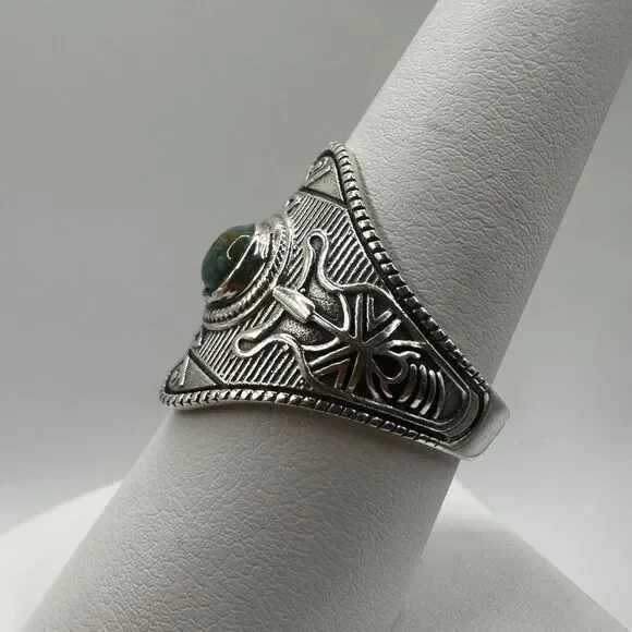 Sterling silver, marked "GSX" turquoise round cabochon ring! - Picture 6 of 10